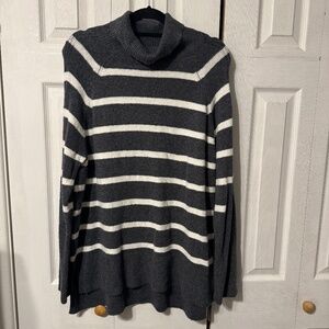 A New Day Charcoal Grey/Cream Striped Turtleneck Tunic Sweater - Size XL